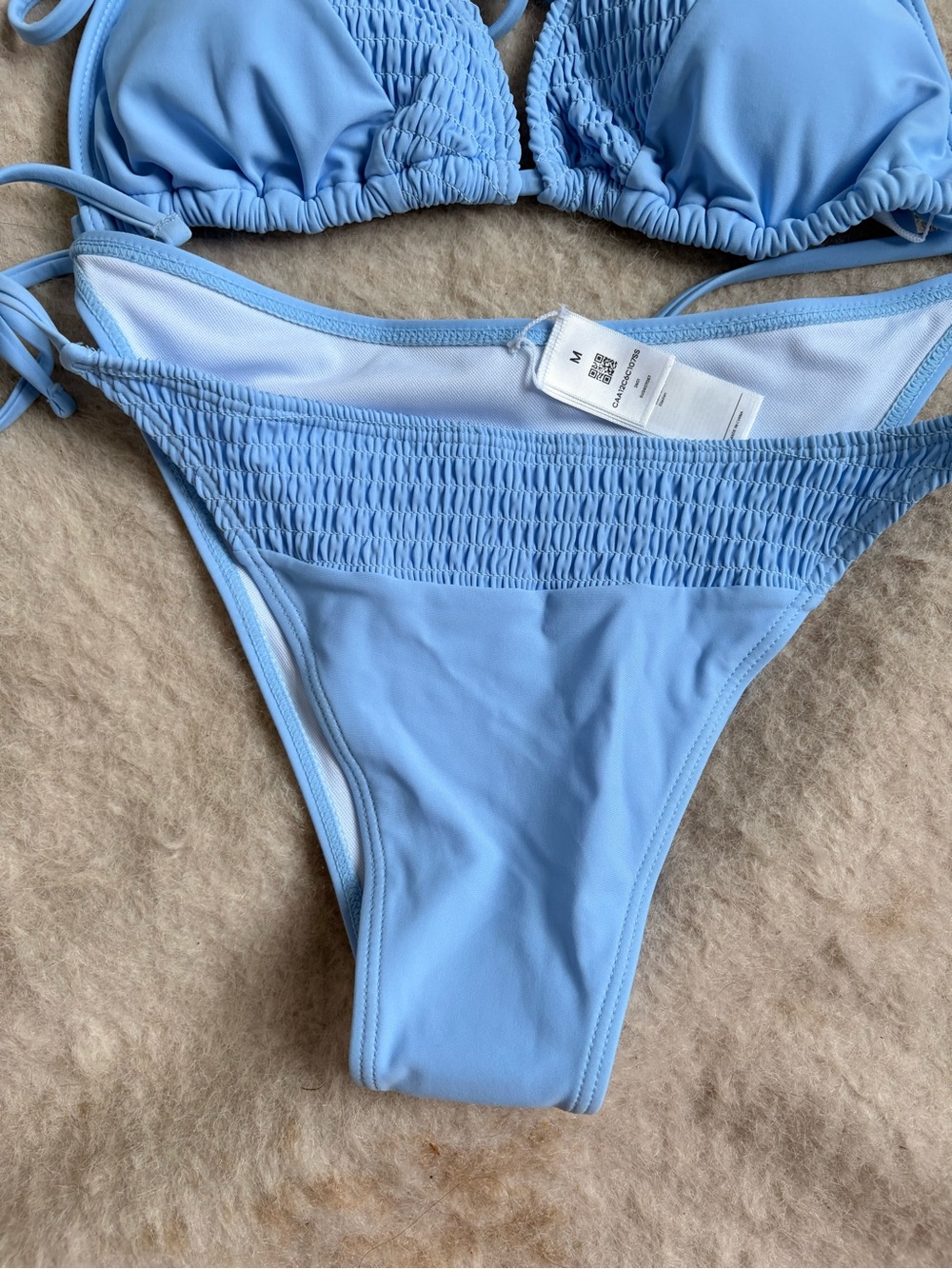 Cupshe Light Blue Smocked Triangle Bikini Set - Picture 8 of 11